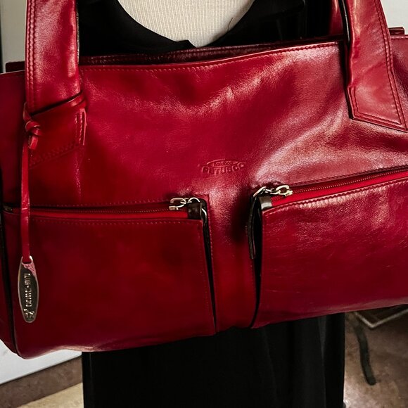 PETUSCO GENUINE "LIKE NEW" LARGE RED LEATHER SATCHEL SHOULDER/PURSE FROM SPAIN - Picture 9 of 10